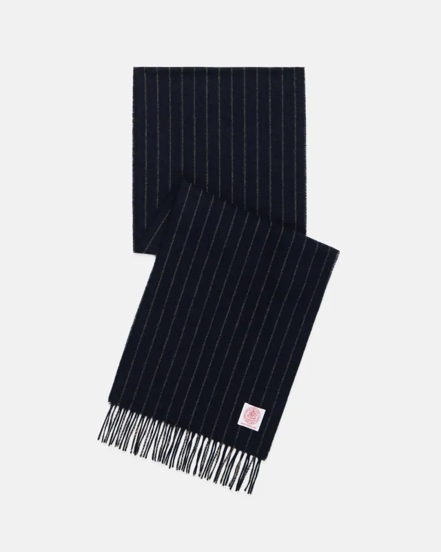 Made-in-England Navy Chalk Stripe Merino Wool Scarf made by J. Press
