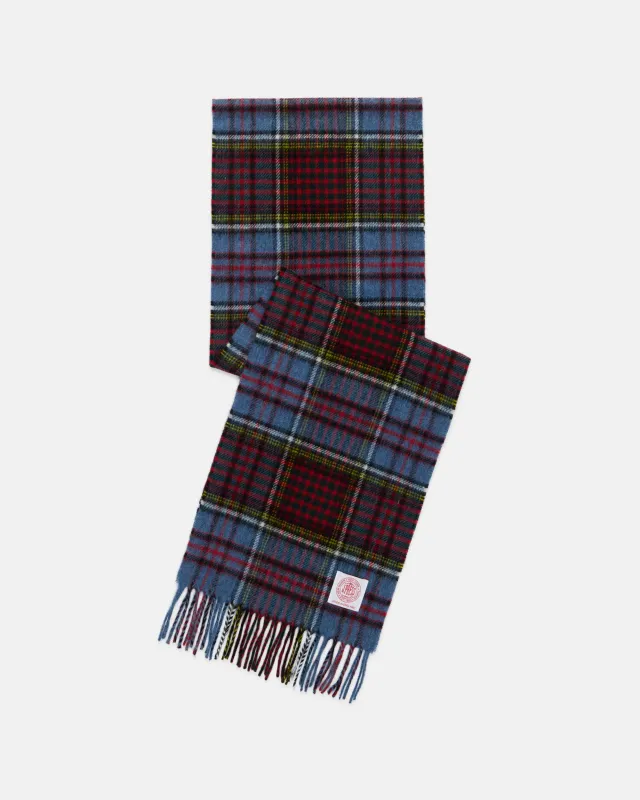 Made-in-England Blue Vintage Stewart Tartan Merino Wool Scarf made by J. Press