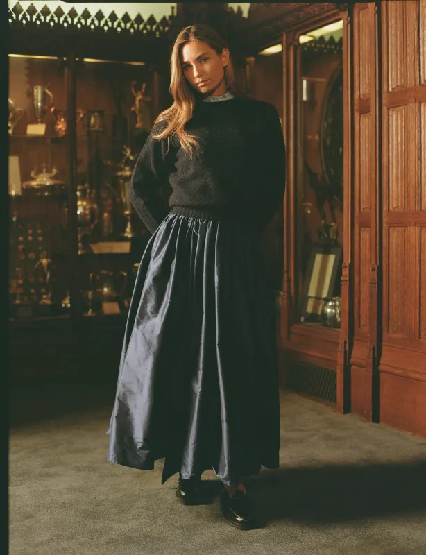 Made-in-USA Women's Navy Silk Taffeta Ball Skirt made by J. Press