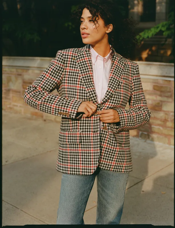 Made-in-USA Women's Black & White Check with Red Windowpane Sport Coat made by J. Press