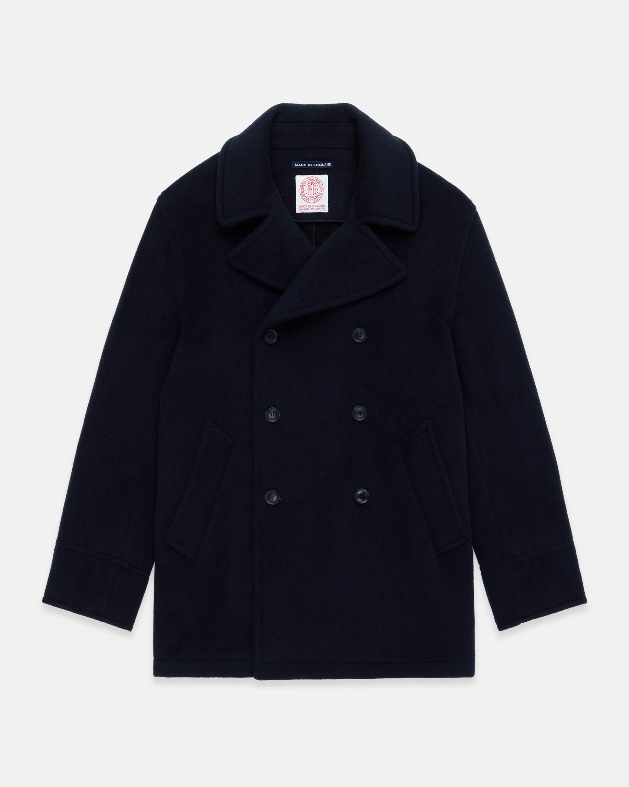 Made-in-England Navy Melton Wool Peacoat sold by J. Press