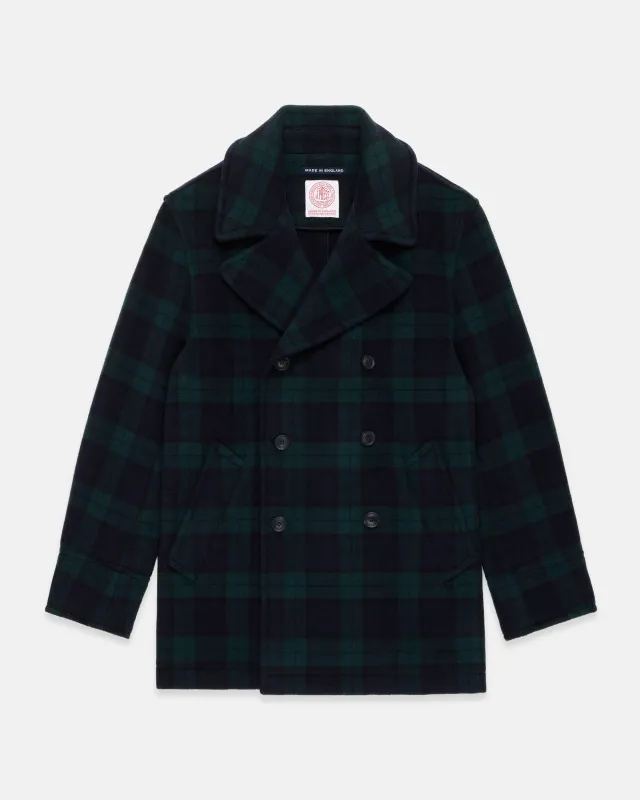 Made-in-England Blackwatch Tartan Melton Wool Peacoat made by J. Press