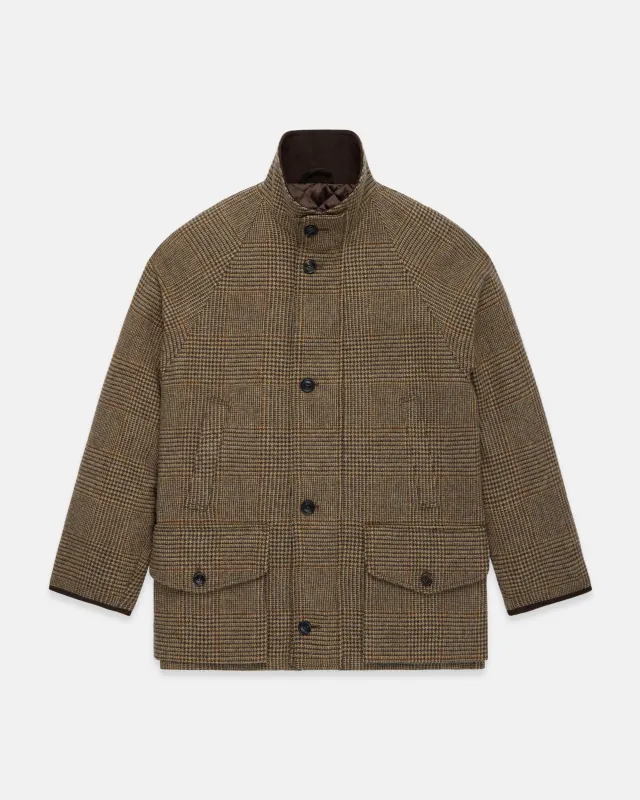 Made-in-UK Tan & Olive Check Tweed Field Coat made by J. Press