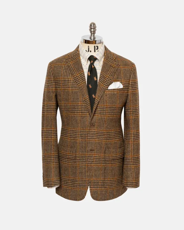 Made-in-USA Brown Prince of Wales Cheviot Tweed Sport Coat made by J. Press