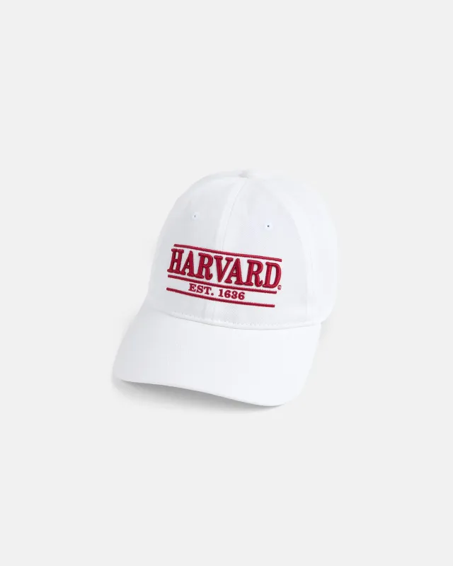 Harvard White Three-Bar Dad Hat made by J. Press