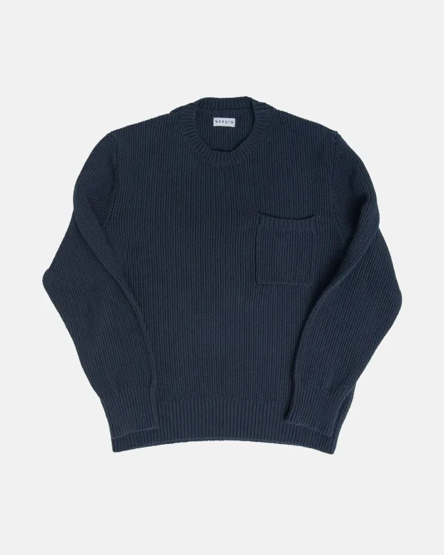 Vito's Navy Crewneck Cotton Pocket Sweater made by J. Press