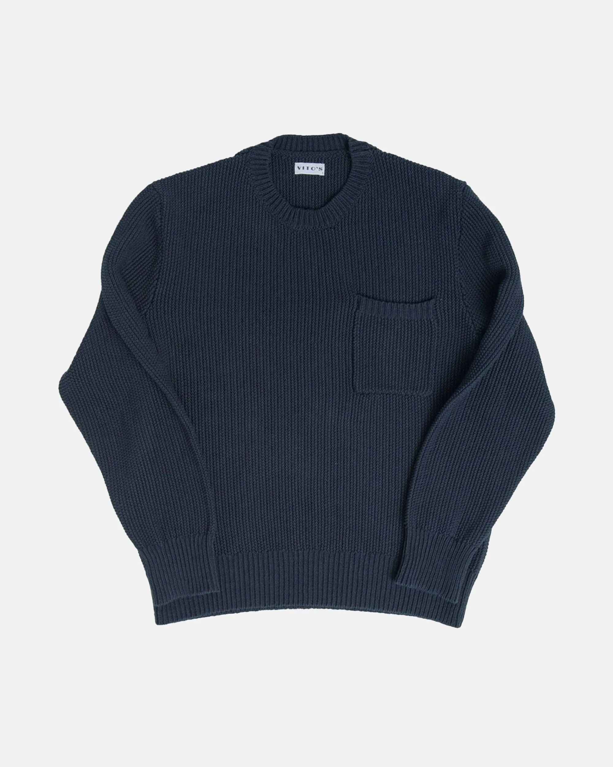 Vito's Navy Crewneck Cotton Pocket Sweater sold by J. Press