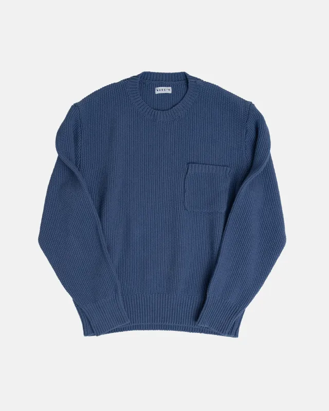 Vito's Postal Blue Crewneck Cotton Pocket Sweater made by J. Press