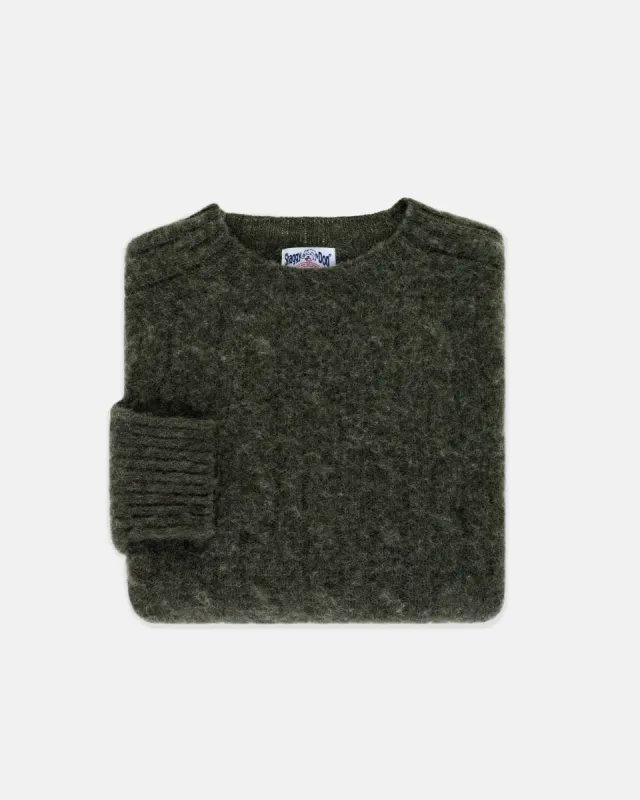 Made-in-Scotland Dark Green Shaggy Dog Cableknit Sweater - Classic Fit sold by J. Press