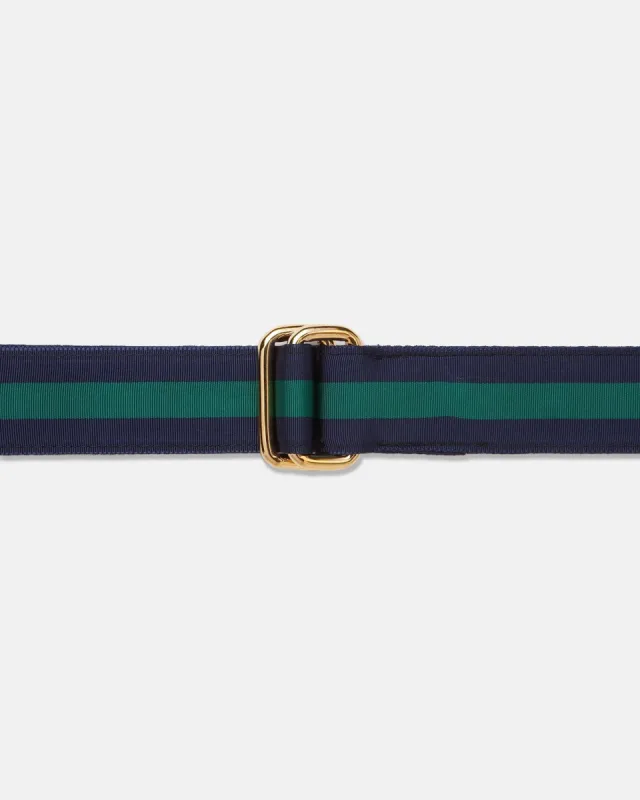 Made-in-USA Navy & Kelly Green Striped Grosgrain Ribbon Belt sold by J. Press
