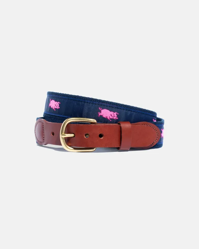 Made-in-USA Pink Pig Motif Belt made by J. Press