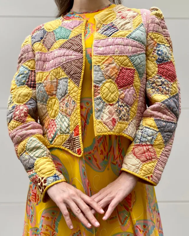Sunday Picnic Yellow Quilted Jacket sold by Feathers Vintage