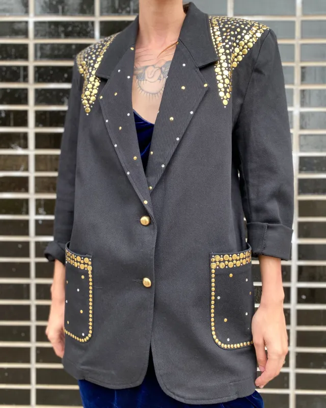 Midnight Cruisin' 90's Studded Black Denim Blazer sold by Feathers Vintage