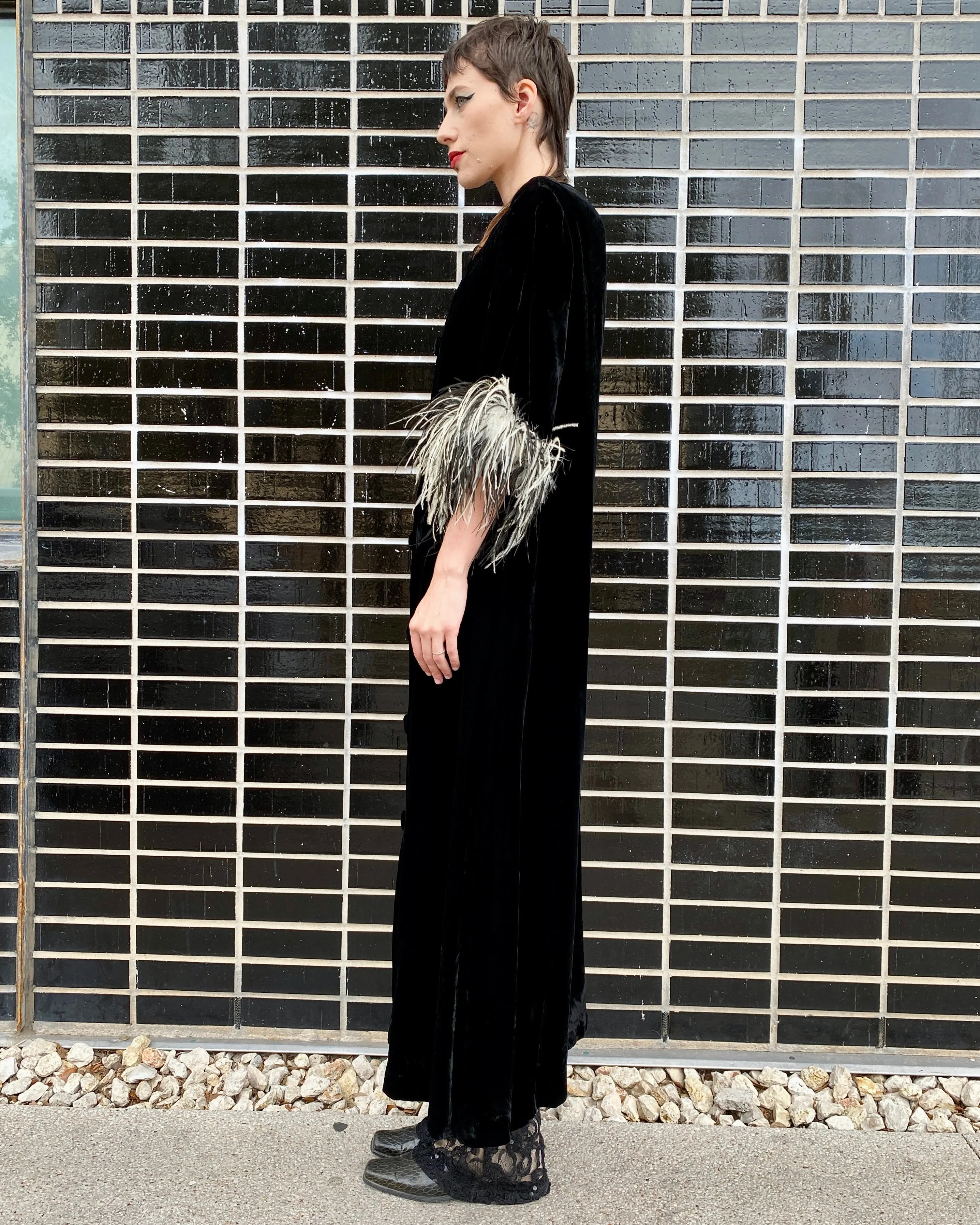 Old Glamour 60's Velvet Jacket With Feather Trim sold by Feathers Vintage product image thumbnail 5