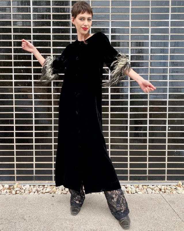 Old Glamour 60's Velvet Jacket With Feather Trim sold by Feathers Vintage