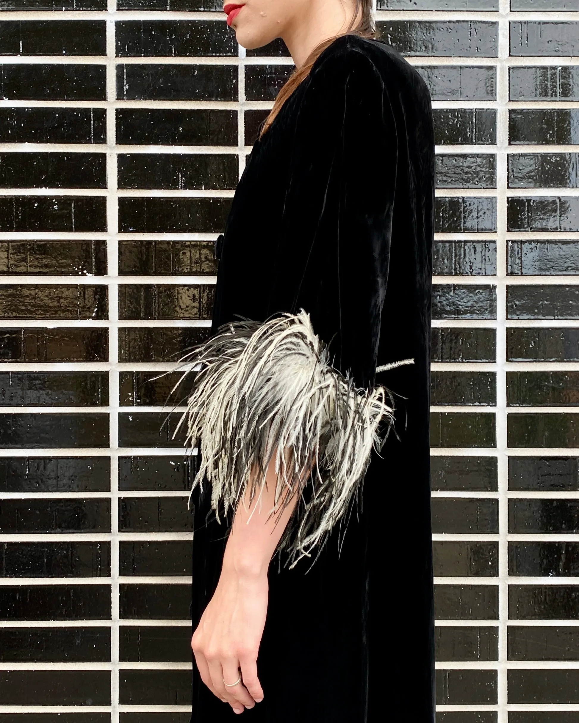 Old Glamour 60's Velvet Jacket With Feather Trim sold by Feathers Vintage product image thumbnail 4