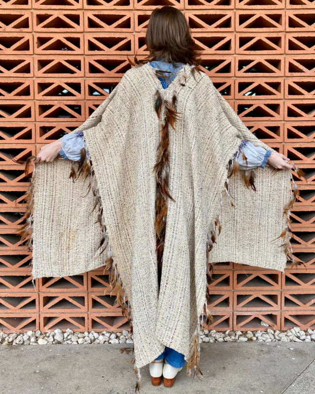 Feather Trimmed Artisan Poncho sold by Feathers Vintage