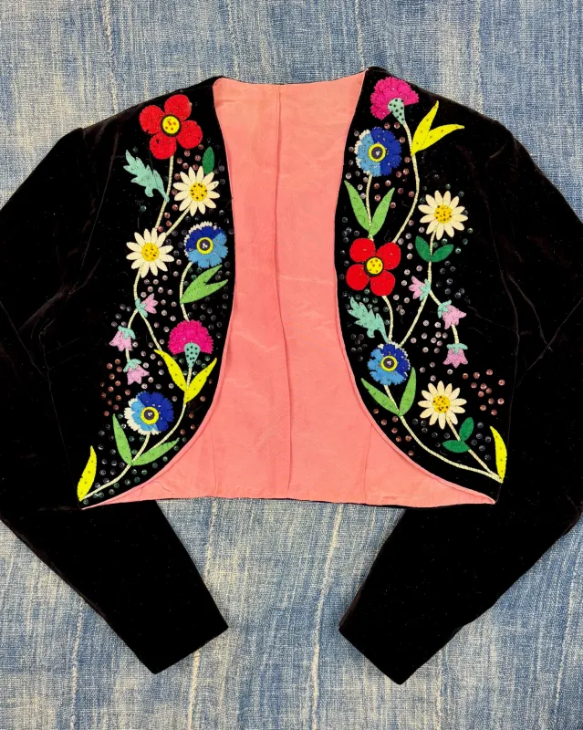 Blooming Heart Velvet Applique Bolero sold by Feathers Vintage