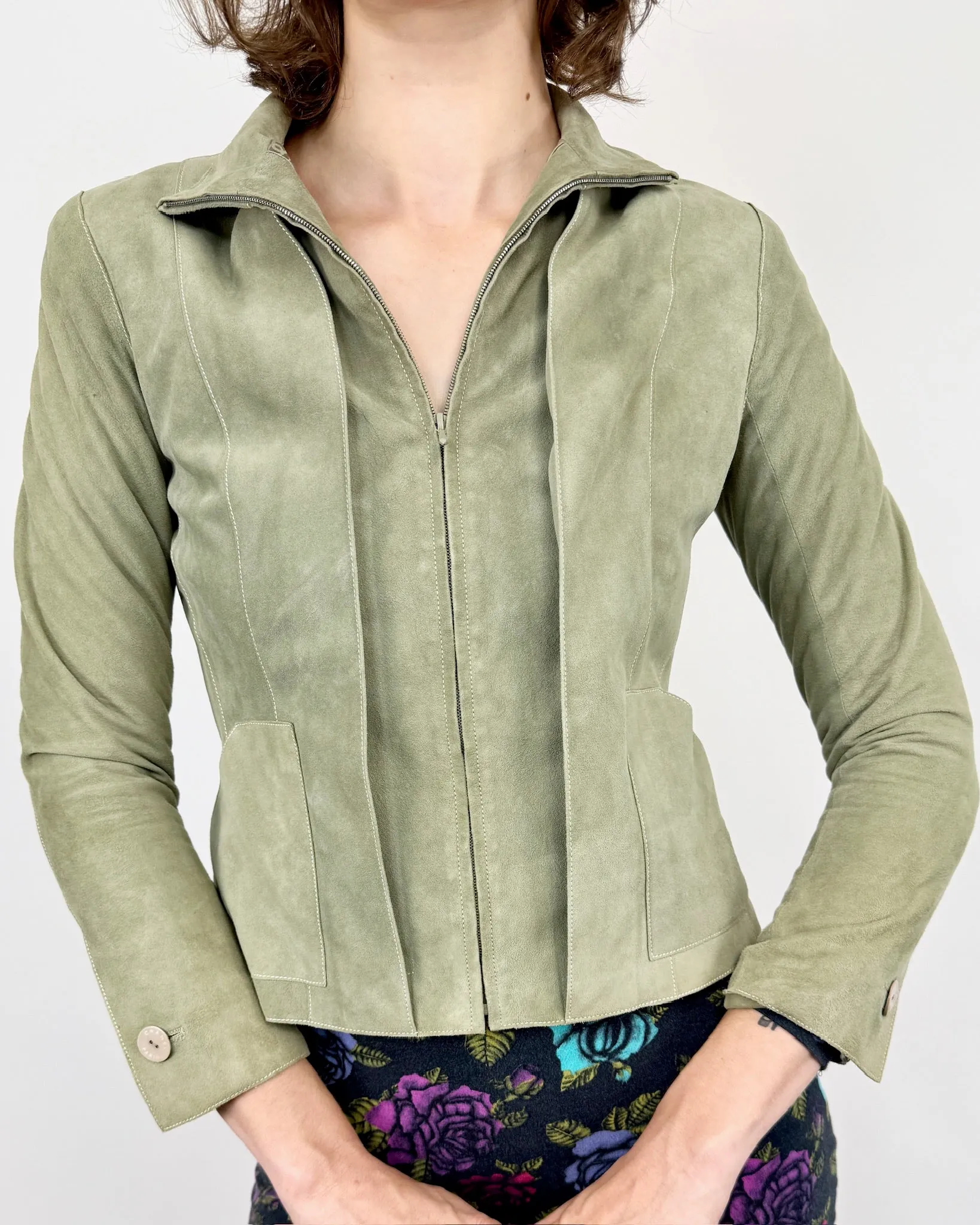 Chanel Pale Green Suede Jacket sold by Feathers Vintage