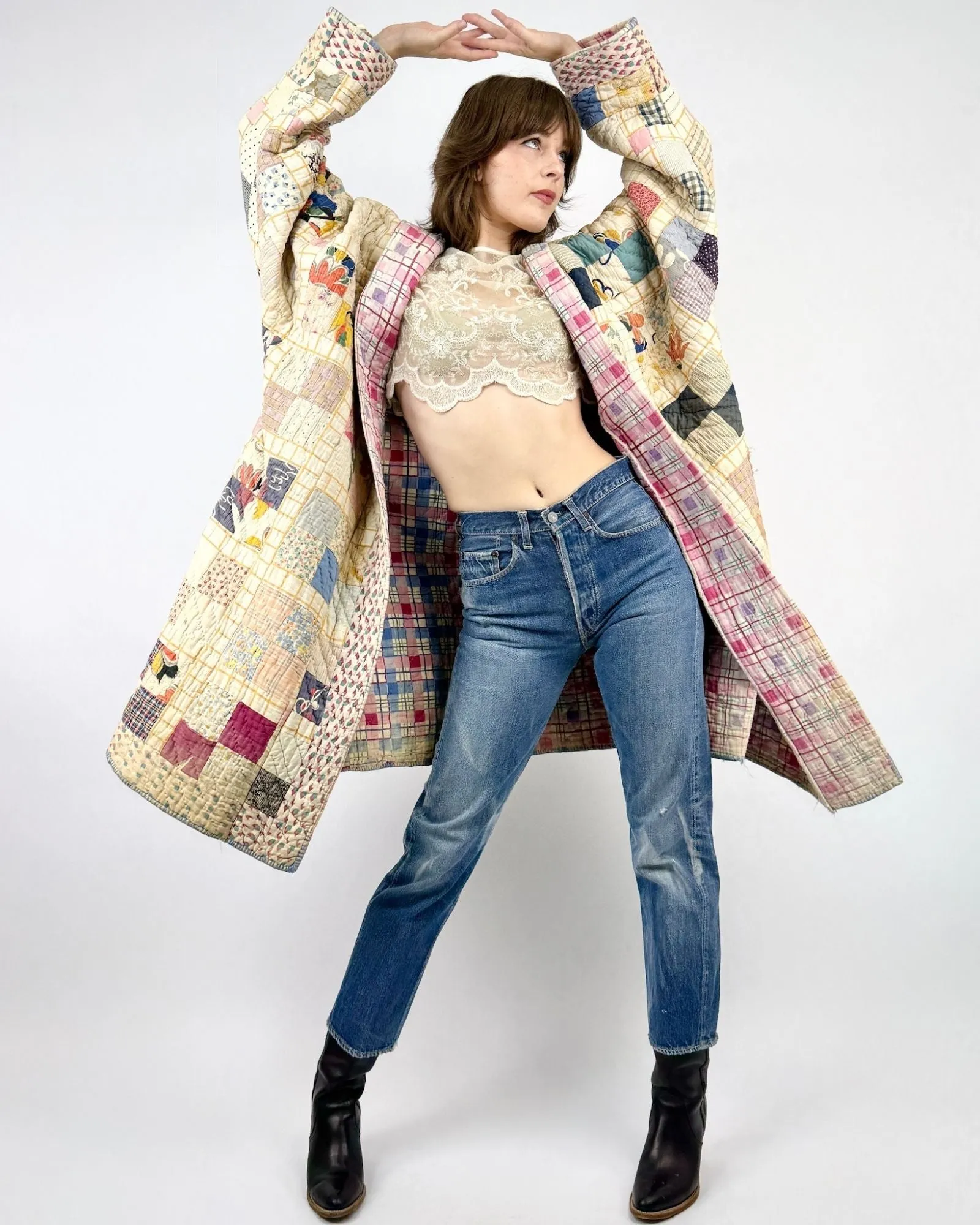 All Bundled Up Patchwork Quilt Duster sold by Feathers Vintage