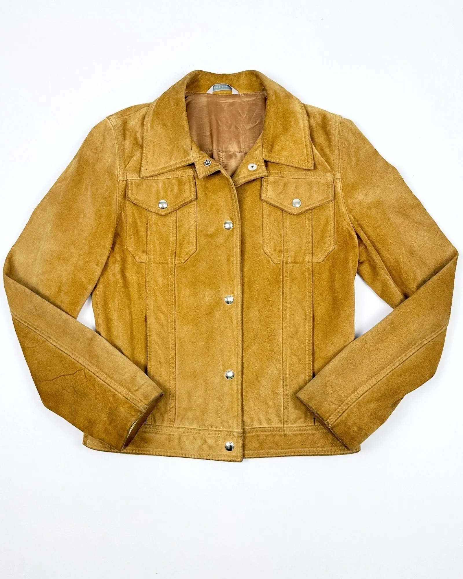 Barney's Tan Suede Snap Jacket sold by Feathers Vintage