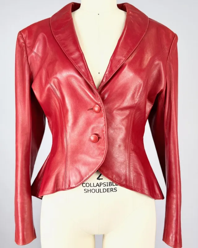 Charles Jourdan Red Leather Jacket sold by Feathers Vintage