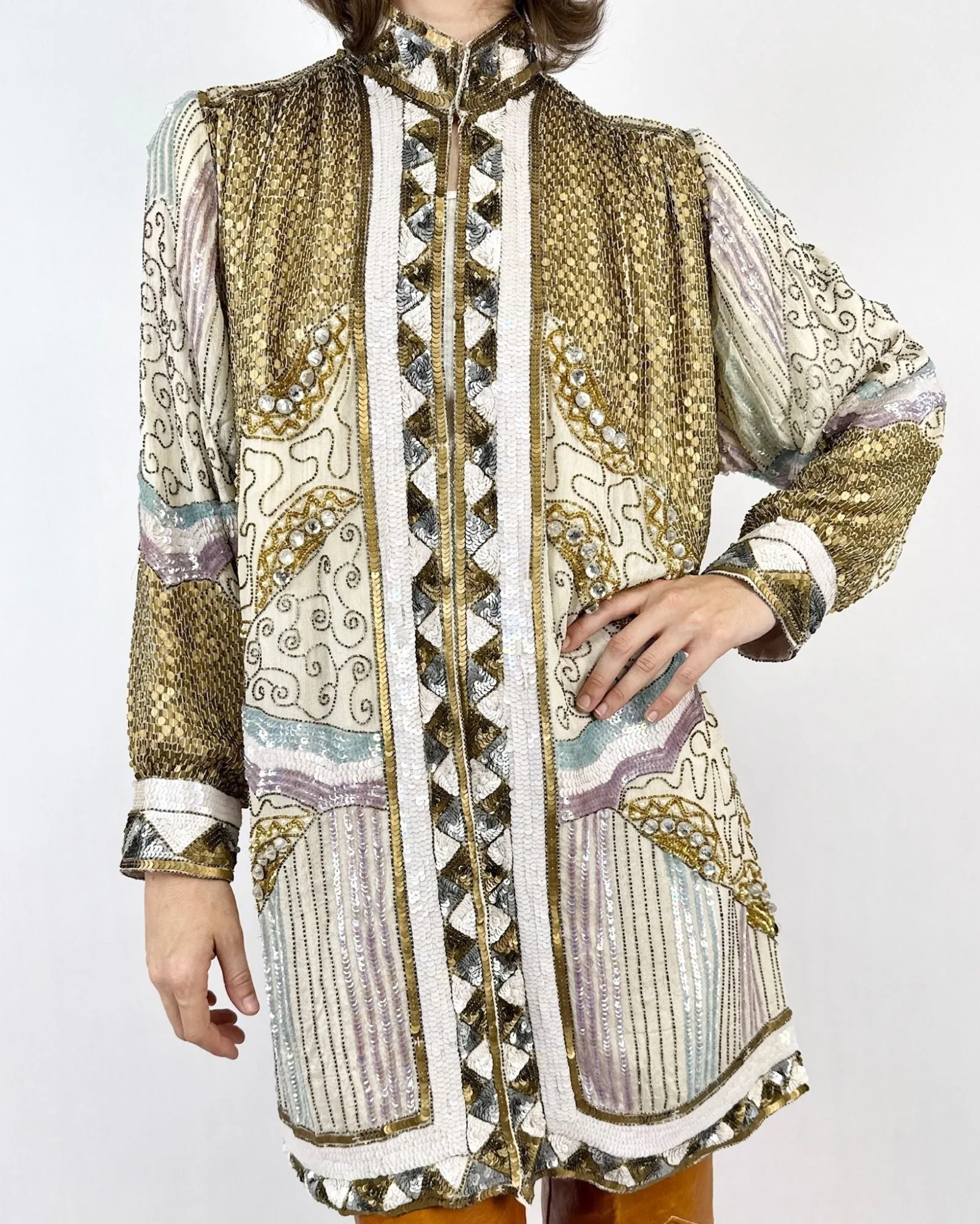 *Anniversary* 1980s Olympus Gold Sequin Jacket sold by Feathers Vintage