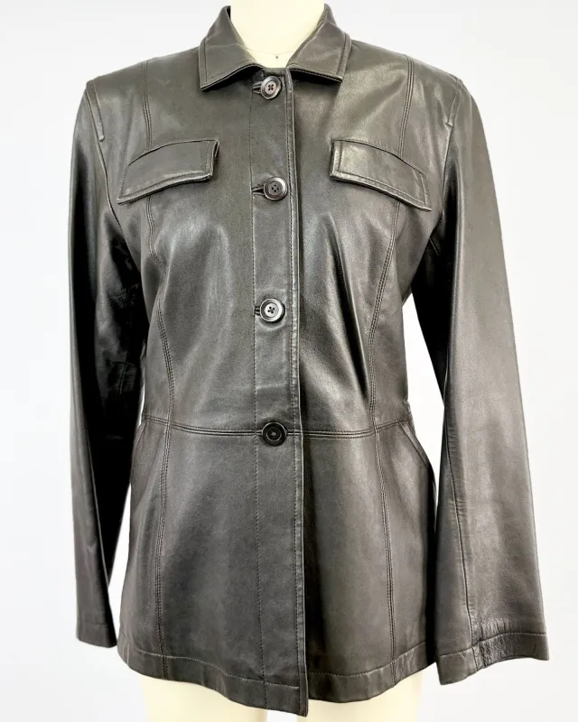 DKNY Black Leather Jacket sold by Feathers Vintage