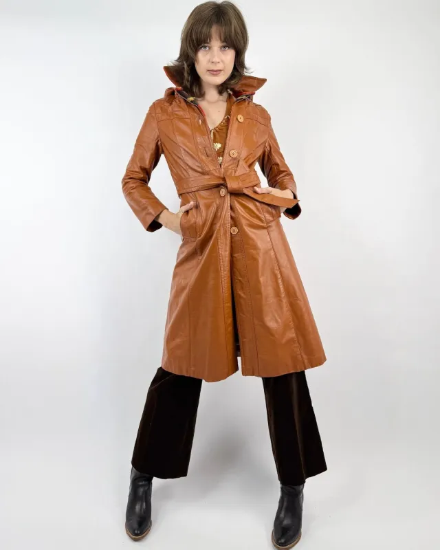 All Going According To Plaid Hooded Leather Duster sold by Feathers Vintage