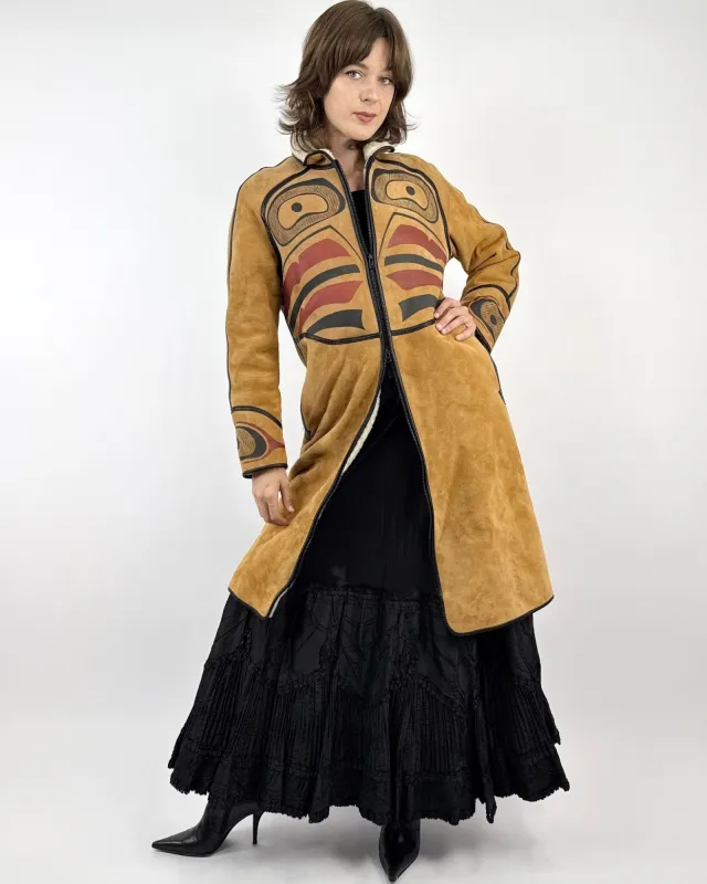 Warmth in Shadows Suede Shearling Duster sold by Feathers Vintage