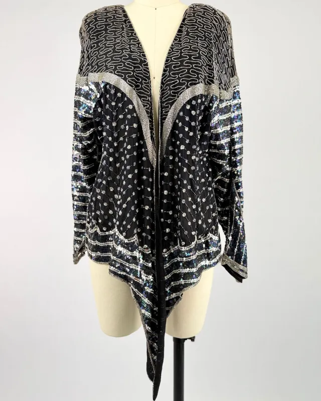 Black Draped Sequin Jacket sold by Feathers Vintage