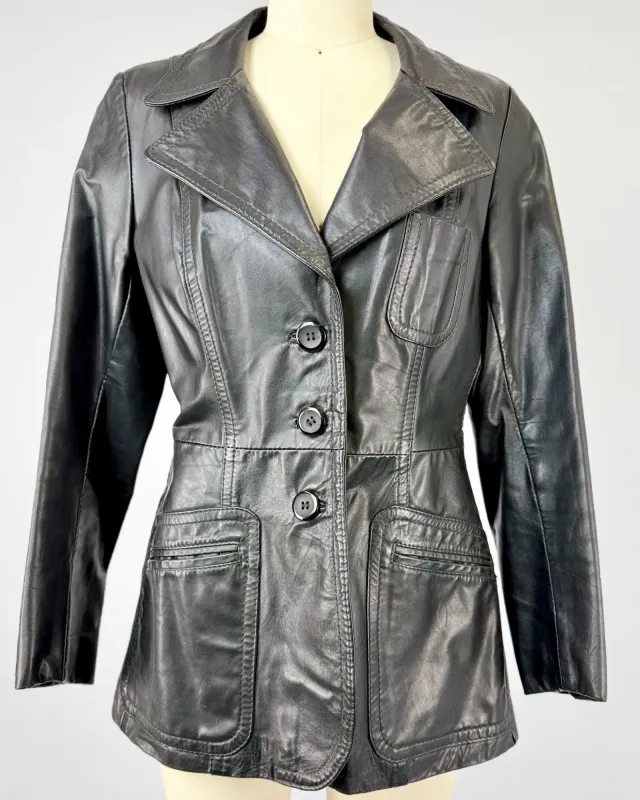 Casual Corner 70s Black Leather Jacket sold by Feathers Vintage
