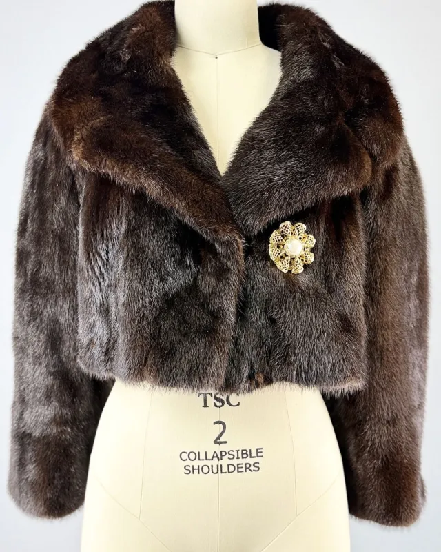 Dark Chocolate Cropped Mink Jacket sold by Feathers Vintage