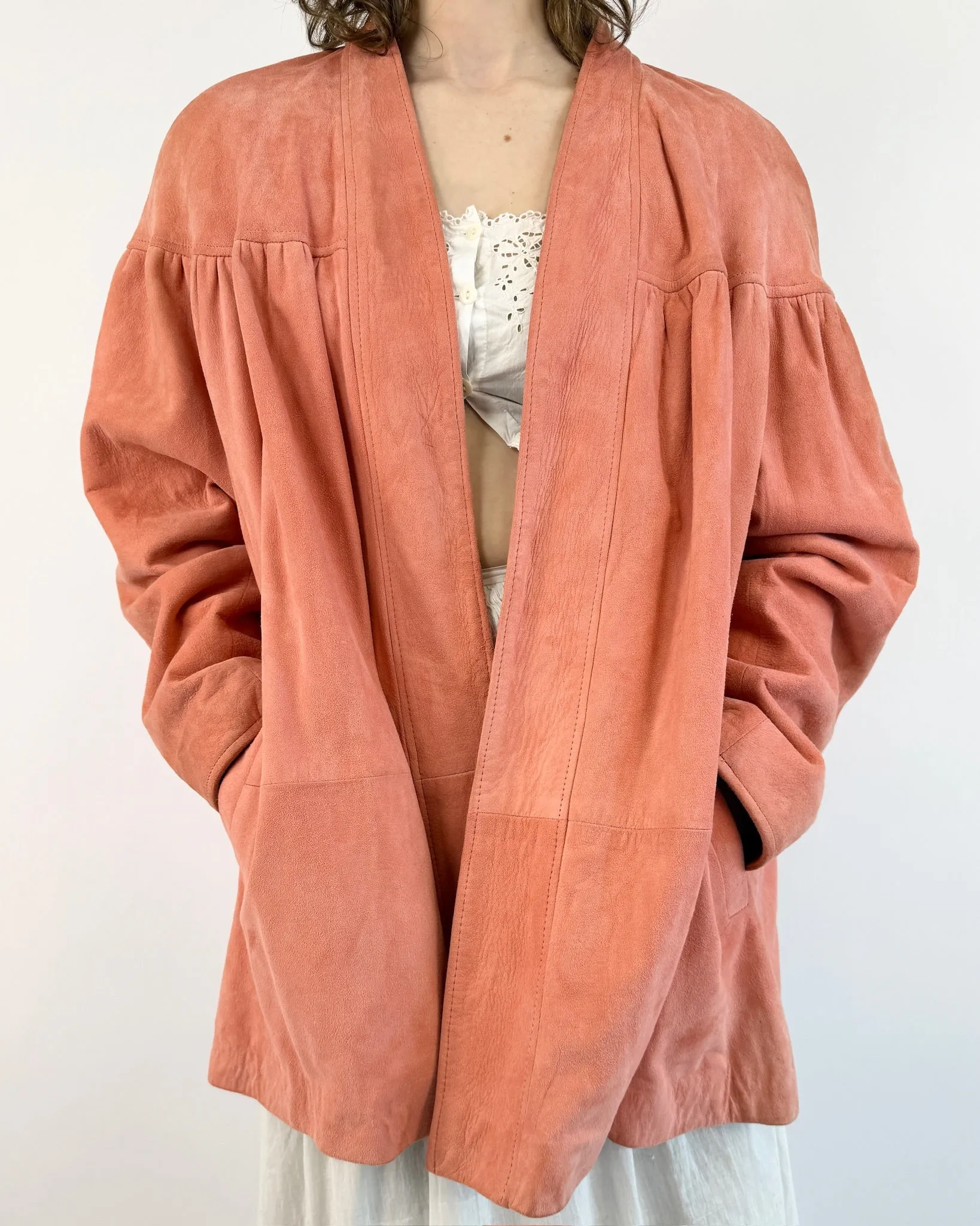 Walk With Me Pink Suede 80s Jacket sold by Feathers Vintage