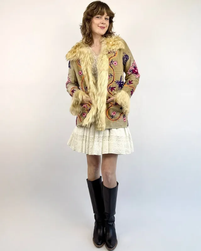 Penny Lane In Love Embroidered Afghan Shearling Coat made by Feathers Vintage