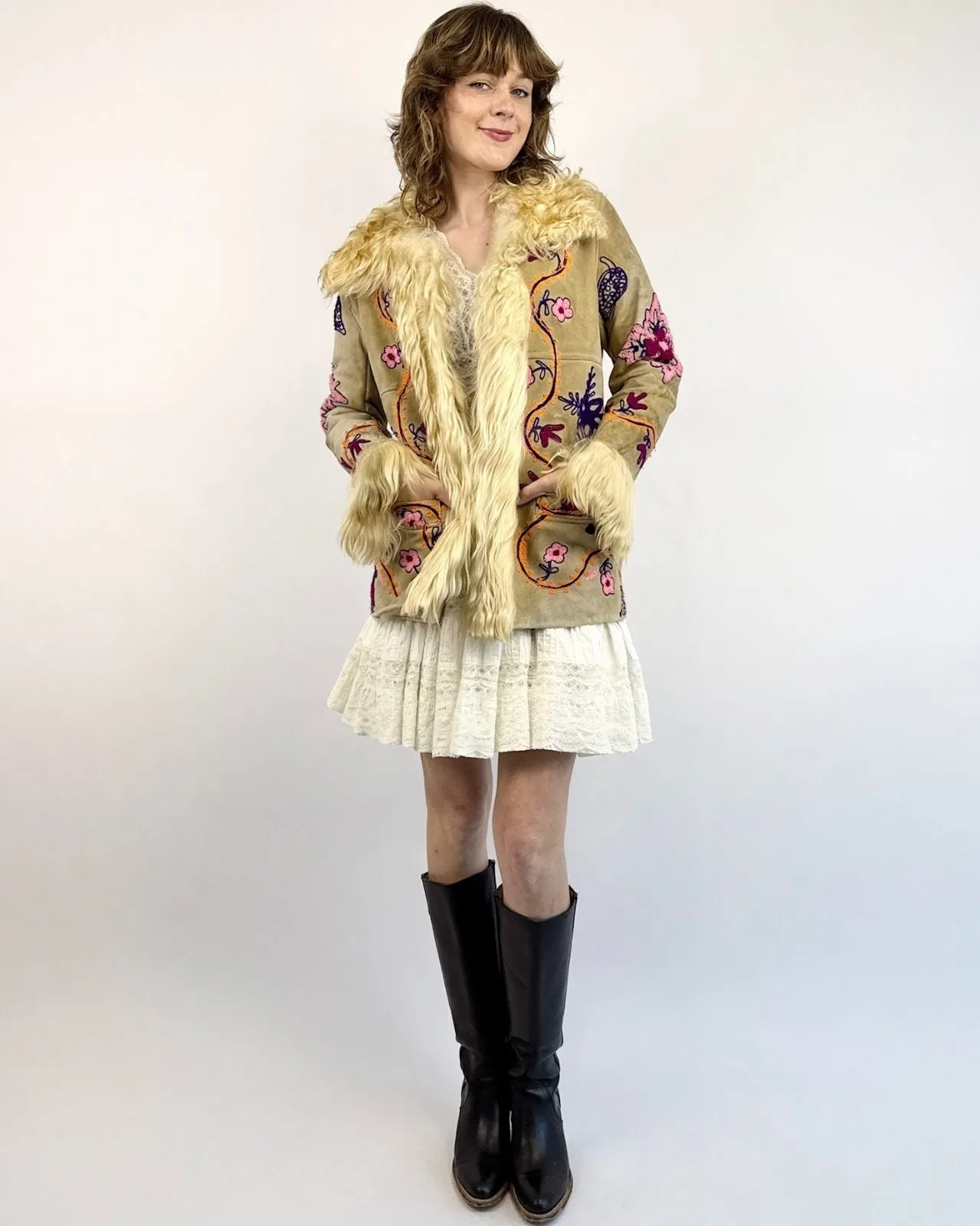 Penny Lane In Love Embroidered Afghan Shearling Coat sold by Feathers Vintage
