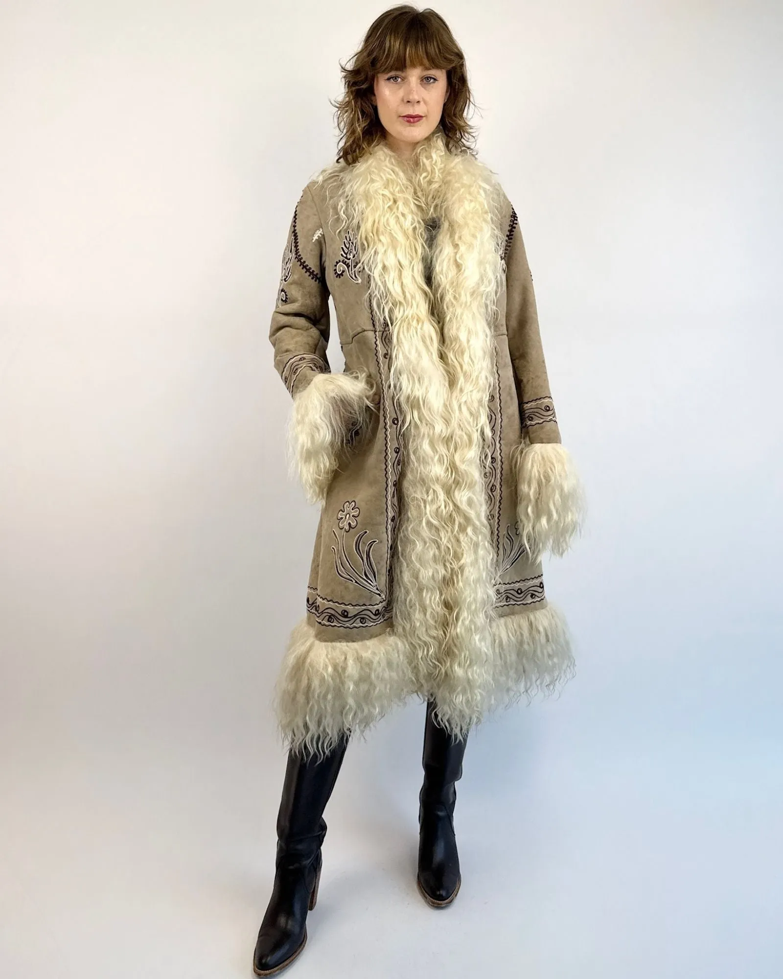 Dreams Come True Grey Afghan Shearling Coat sold by Feathers Vintage
