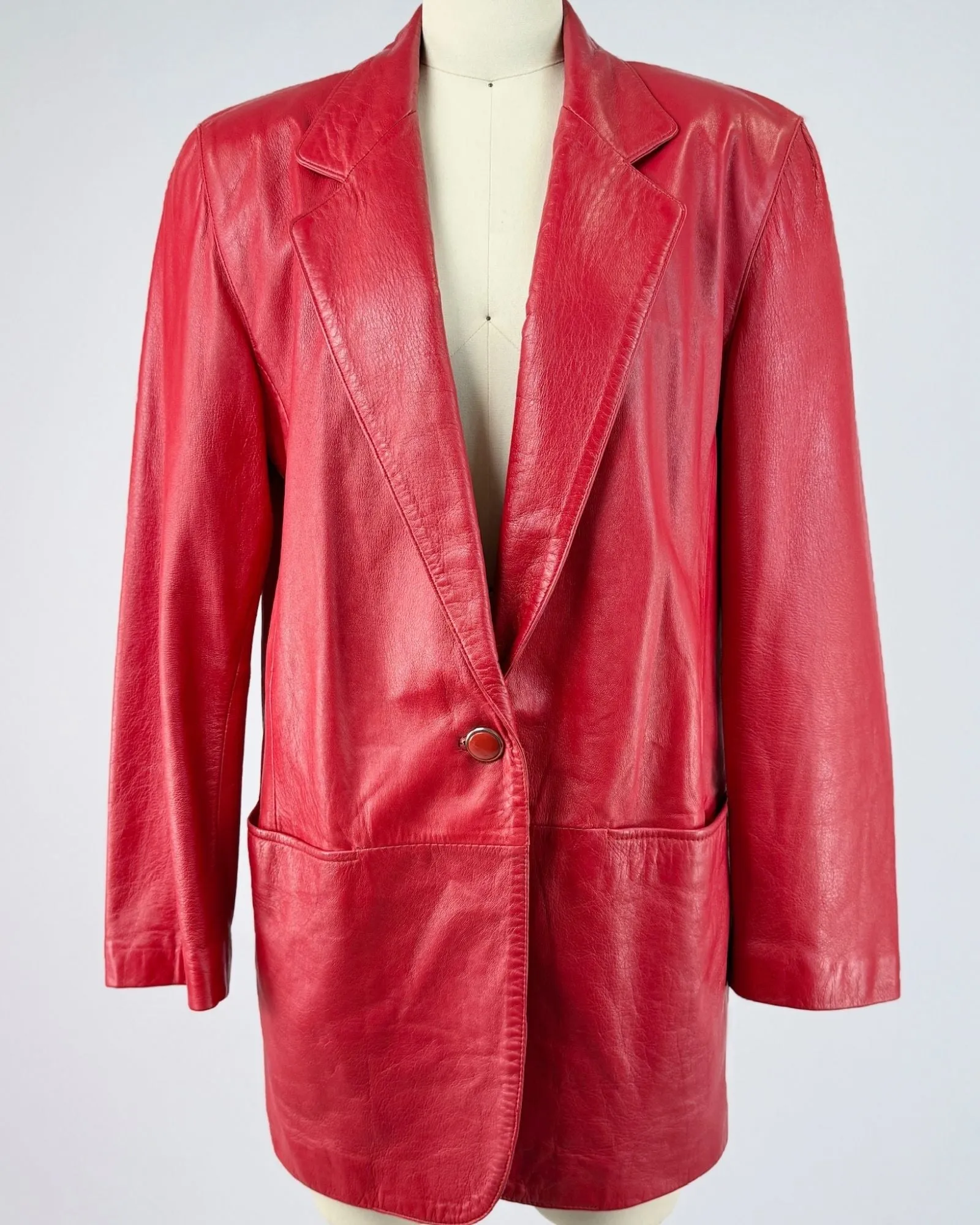 Red Longline Leather Blazer sold by Feathers Vintage