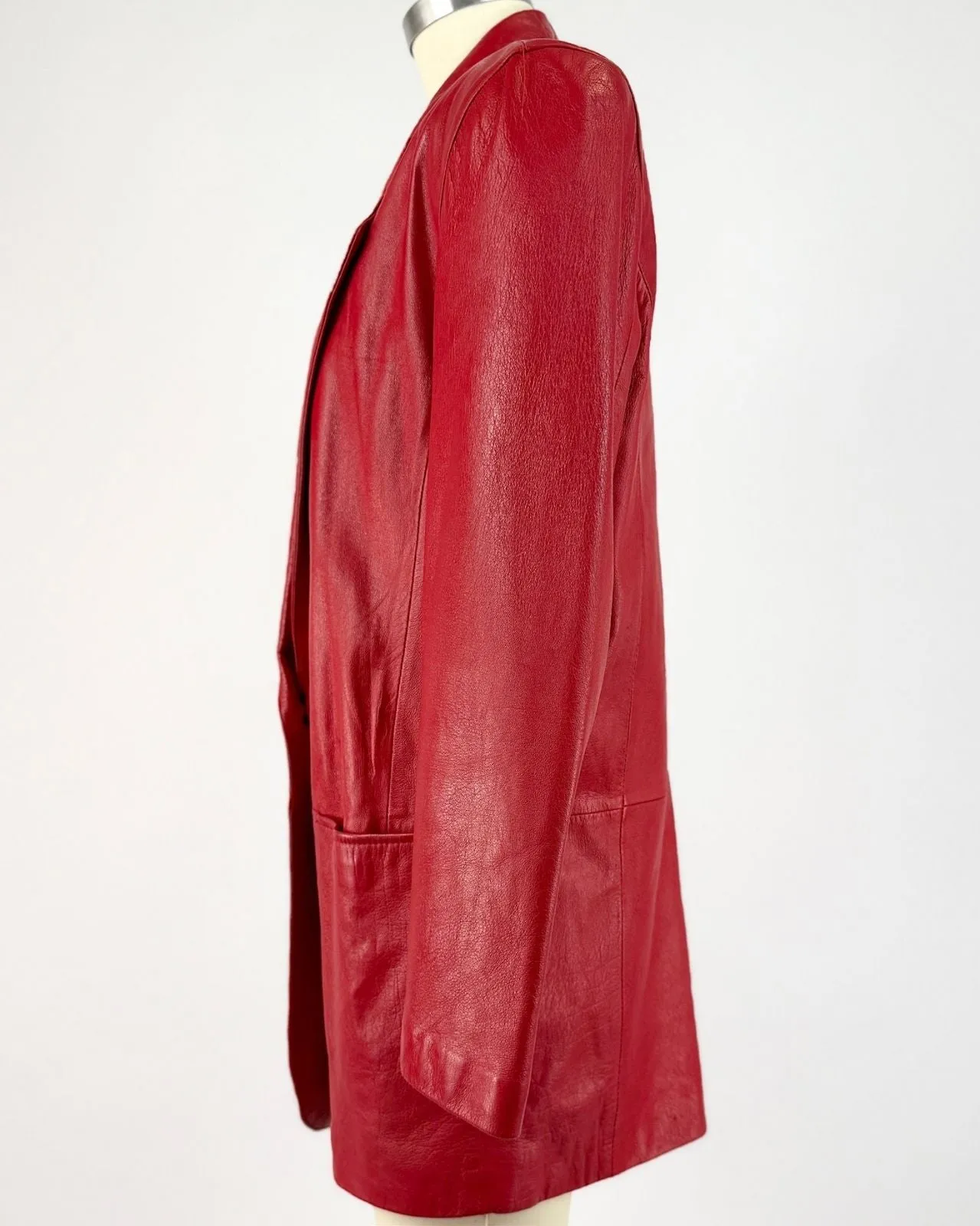 Red Longline Leather Blazer sold by Feathers Vintage product image thumbnail 3