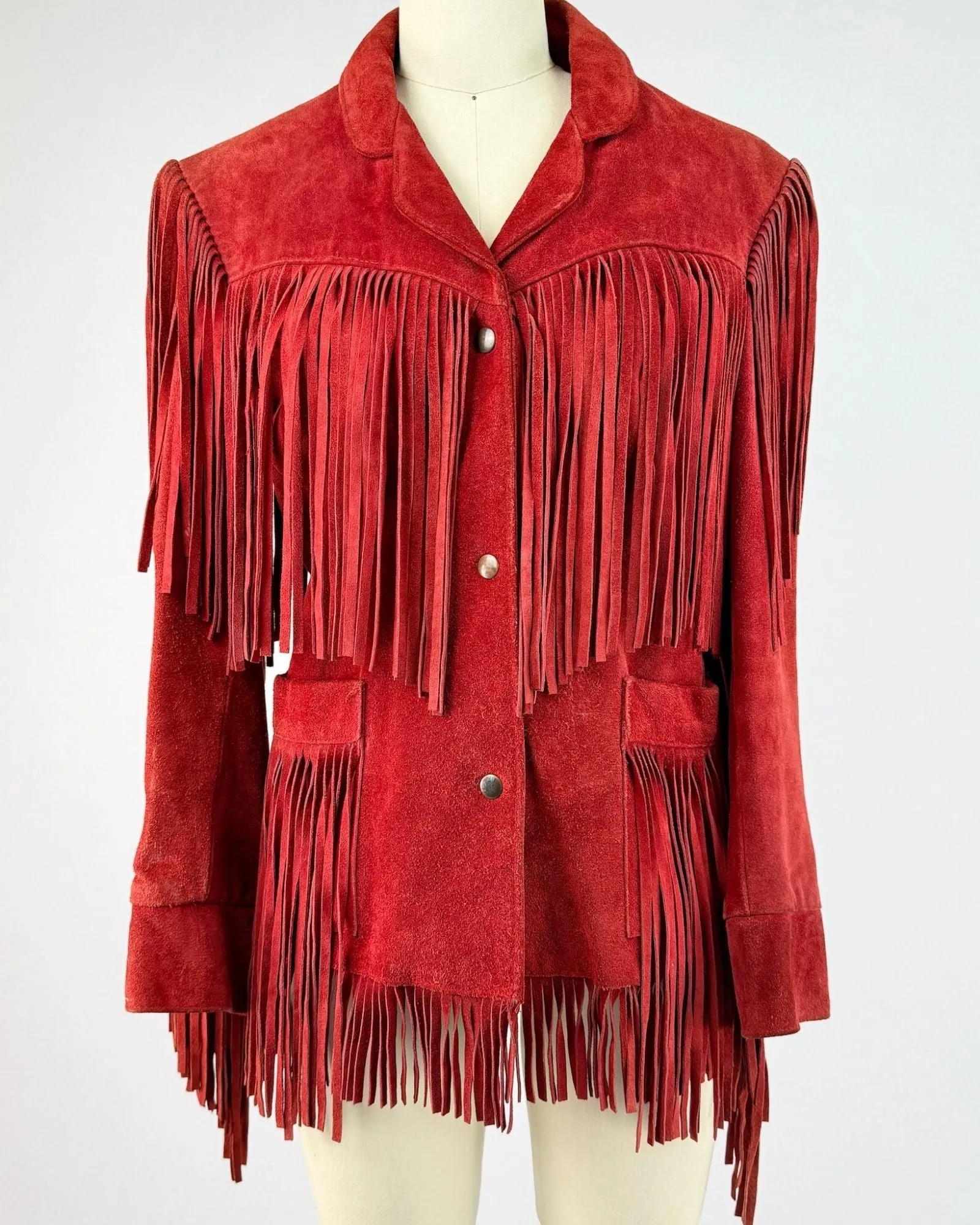 Vakko Suede Red Fringe Jacket sold by Feathers Vintage