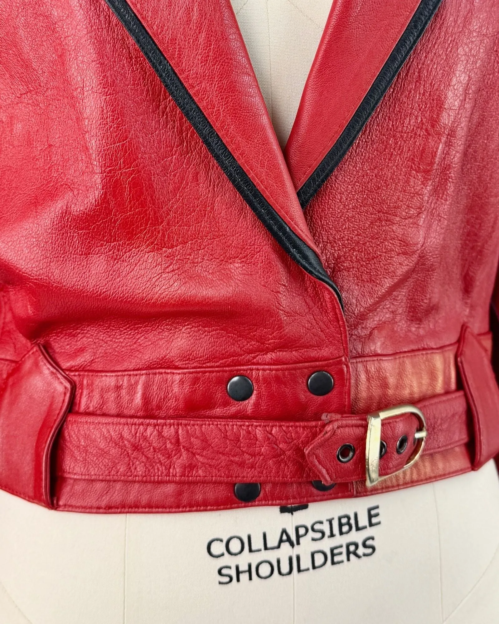 1980s Red Leather Jack Black Piping sold by Feathers Vintage product image thumbnail 2