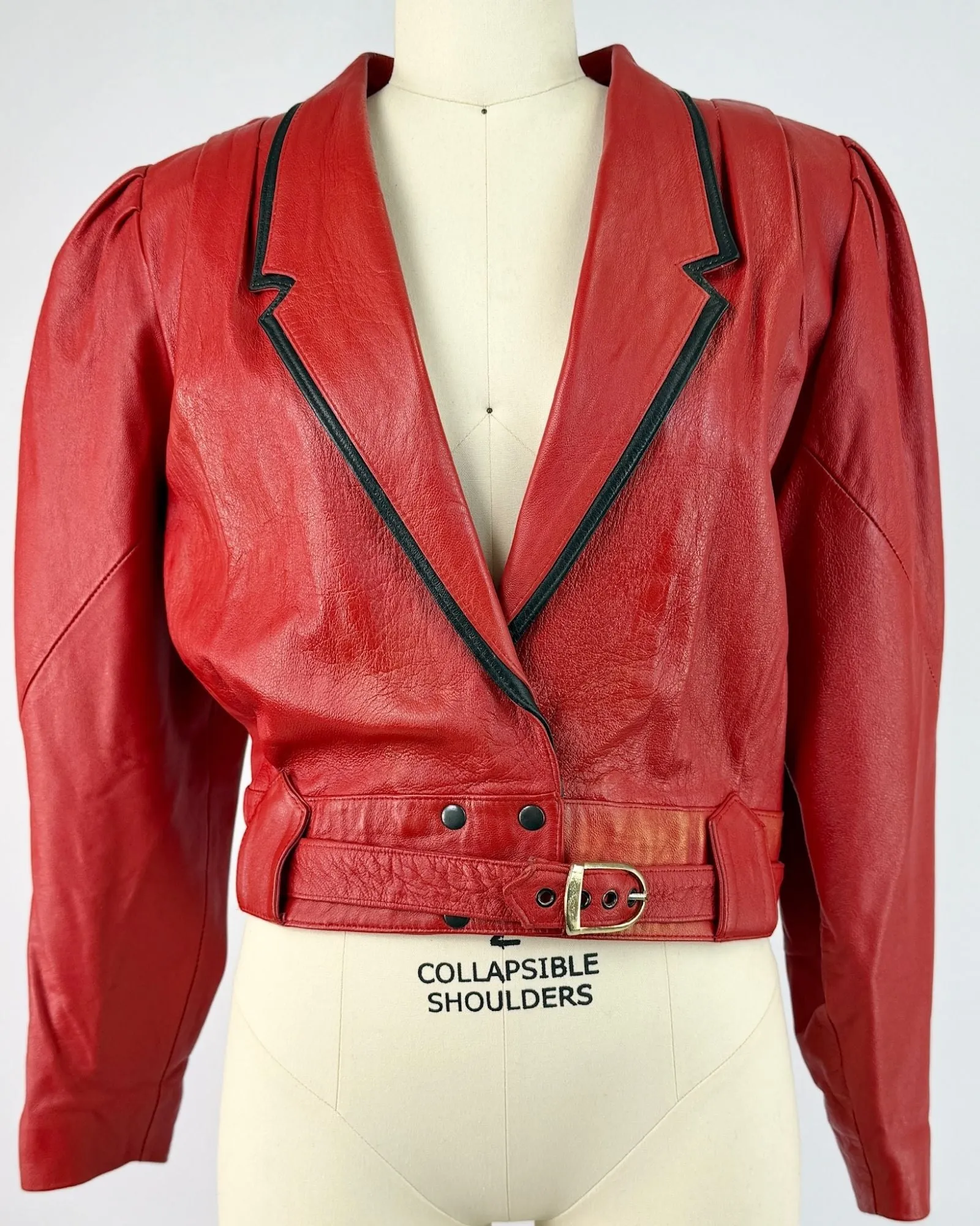 1980s Red Leather Jack Black Piping sold by Feathers Vintage