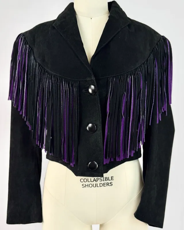Black Purple Fringe Cropped Jacket made by Feathers Vintage