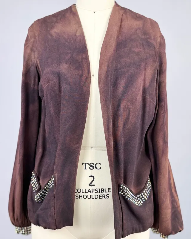 Overdyed Rhinestone Draped Jacket made by Feathers Vintage