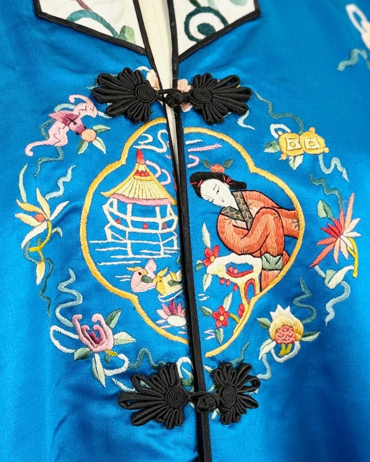 Turquoise Embroidered Silk Jacket sold by Feathers Vintage product image thumbnail 2