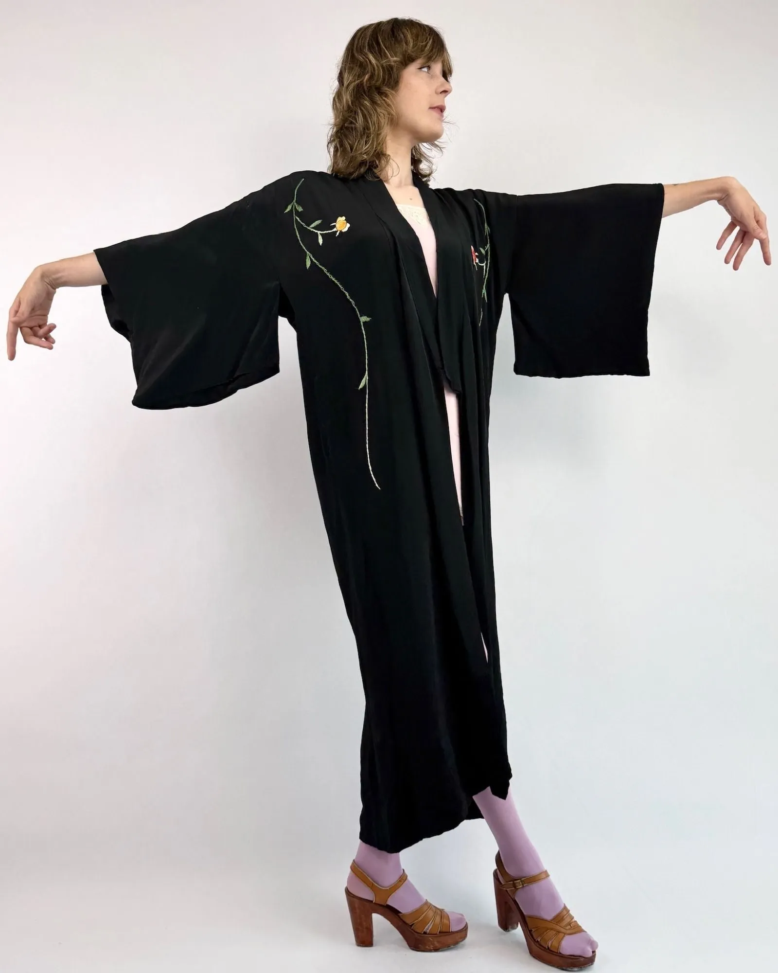 Through The Vines Black Embroidered Robe sold by Feathers Vintage product image thumbnail 4