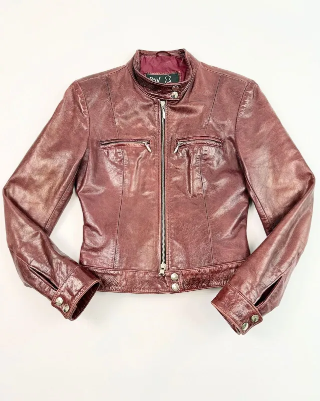 Oxblood Leather Jacket made by Feathers Vintage