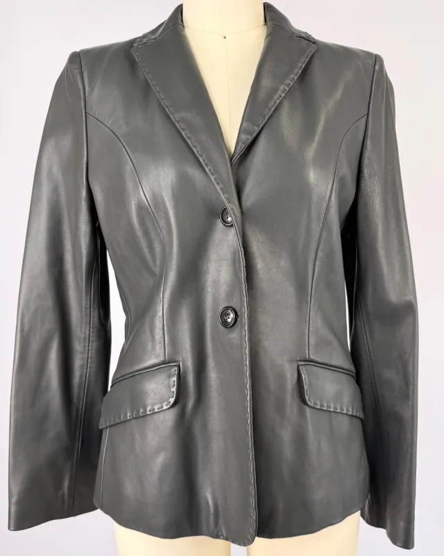 Piazza Sempione Elephant Gray Leather Jacket made by Feathers Vintage