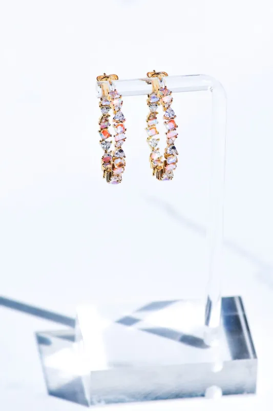 VIENNA MINI HOOPS- PINK OPAL sold by Native Gem