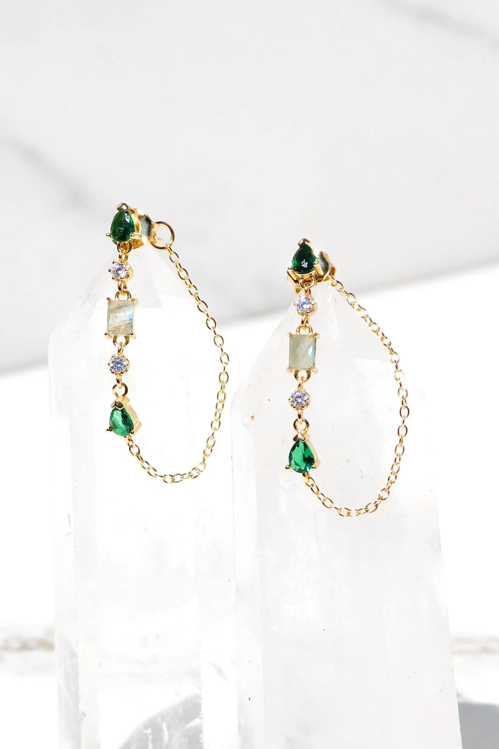 DROPLET EARRINGS- EMERALD + LABRADORITE sold by Native Gem product image thumbnail 2